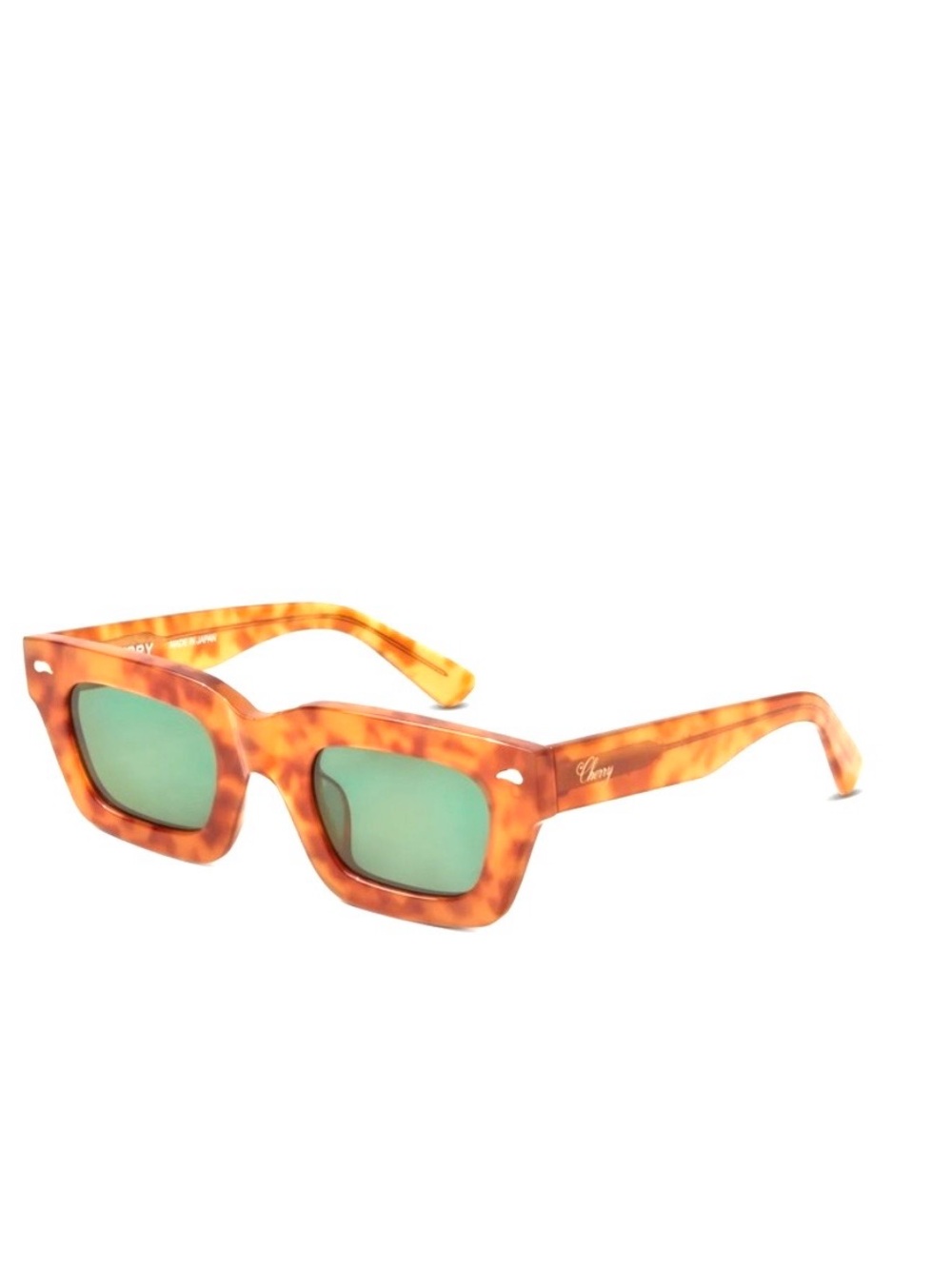 Cherry LA Tortoise Amber Rectangular Sunglasses with Green Lenses - Picture 6 of 15